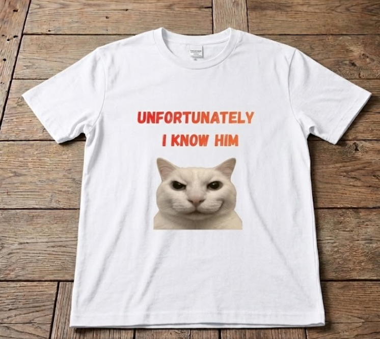 "Unfortunately I Know Him" Smirking Cat Graphic Tee